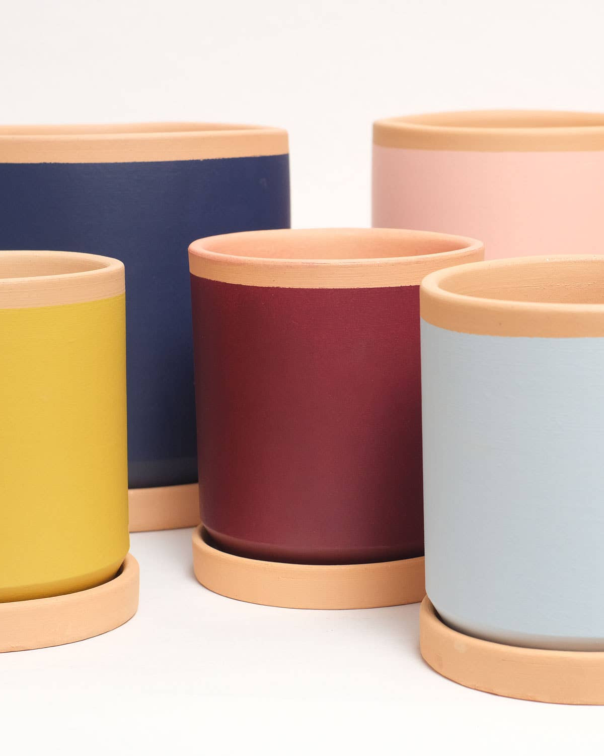 Painted clay pot with saucer – Medium