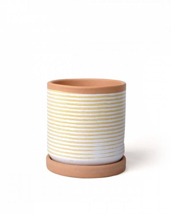 Striped clay pot with saucer – Small