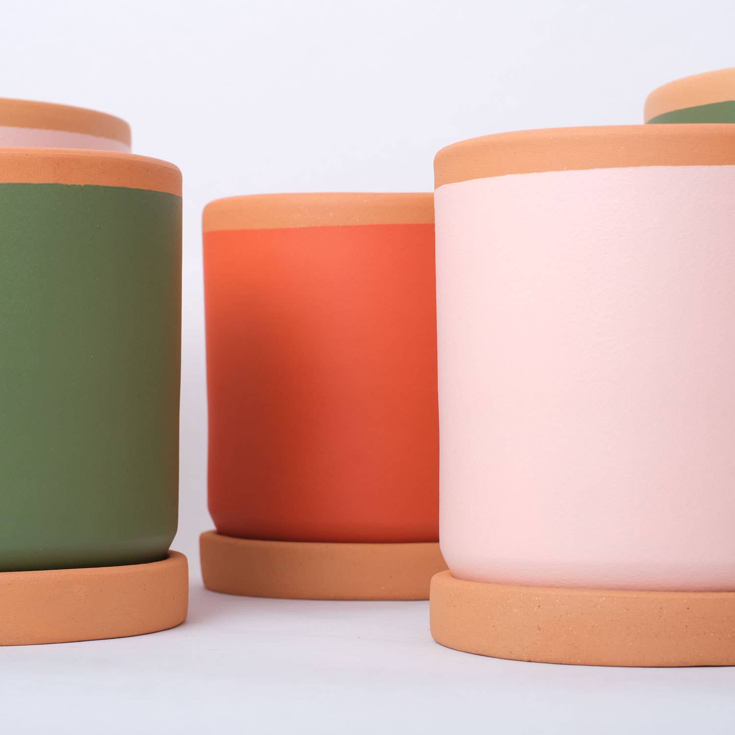 Painted clay pot with saucer – Small