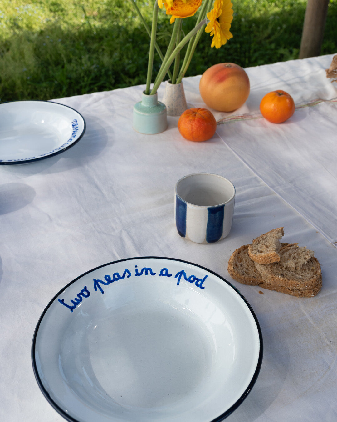 "Two peas in a pod" enamel deep plate