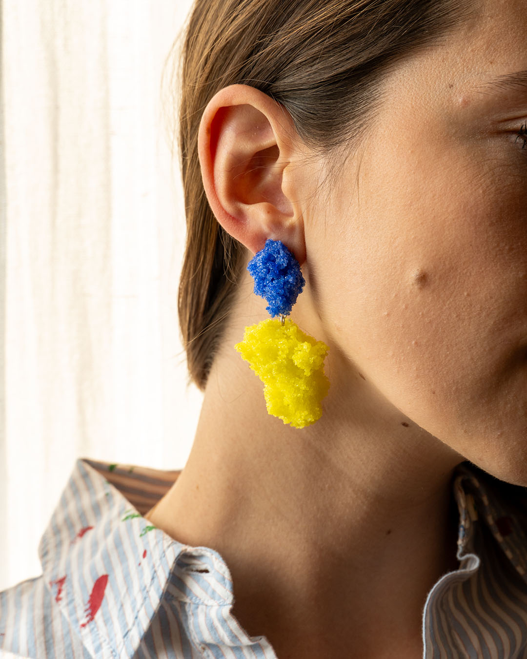 Double Sugar Earrings - Blue oxide and lemon yellow - Carla Movia