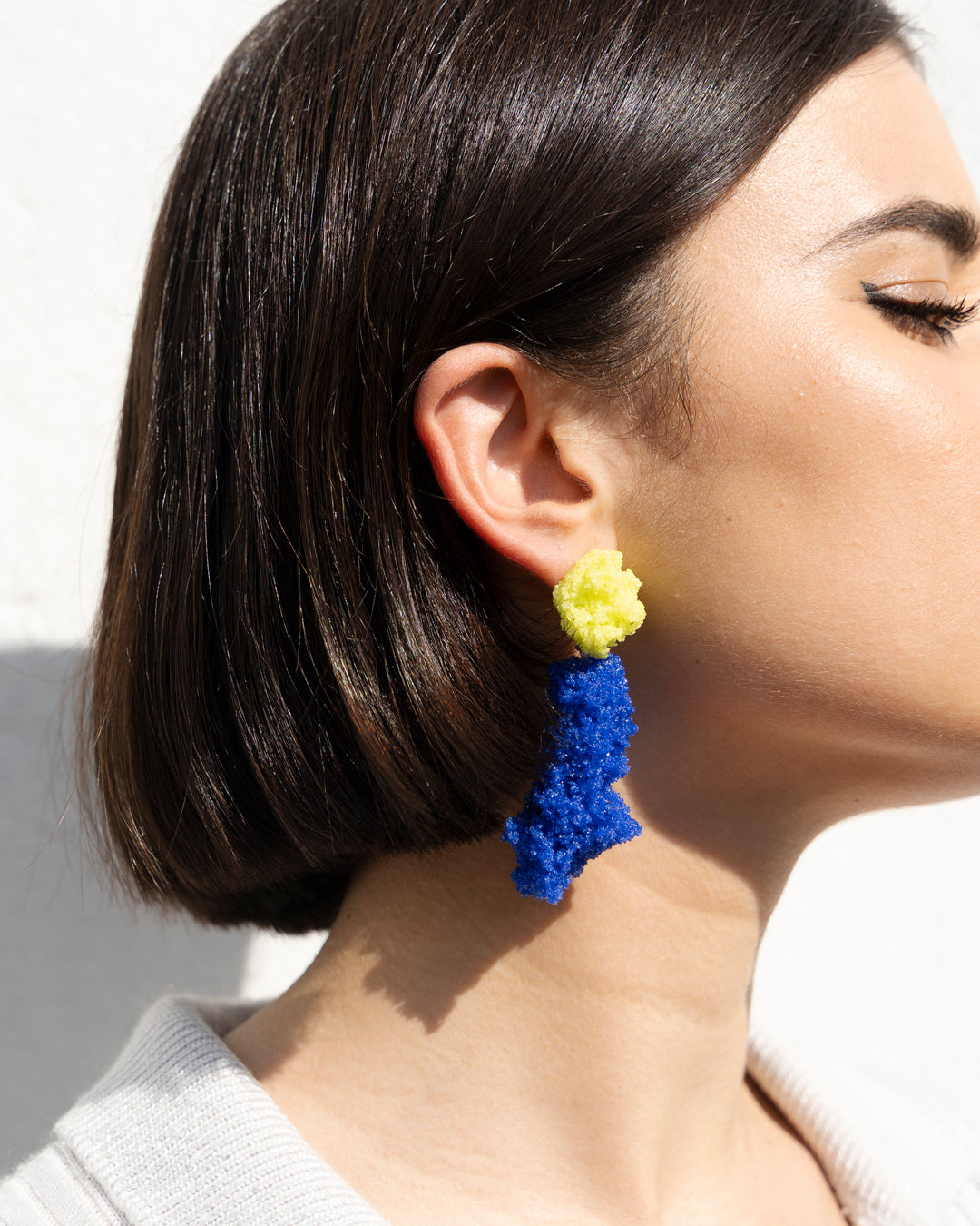 Double Sugar Earrings -  Lemon yellow and blue oxide