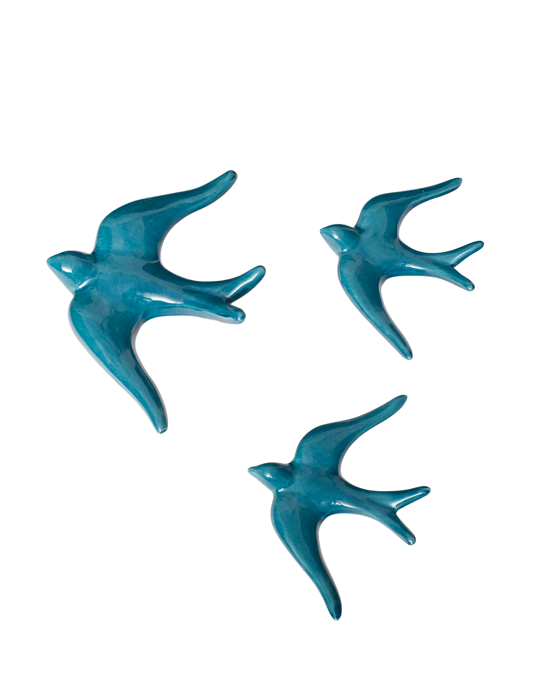 Glazed ceramic swallows, plain (set of 3)
