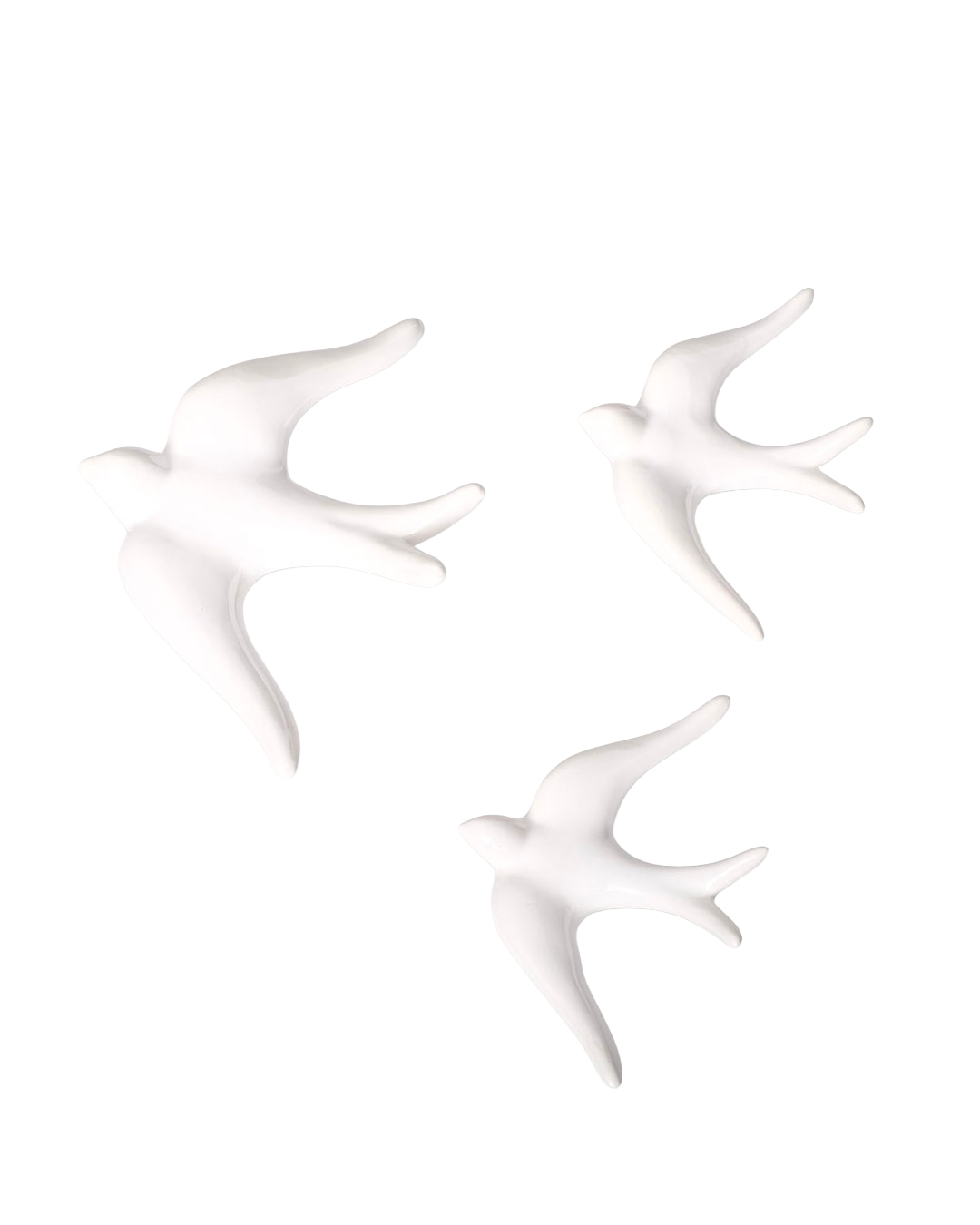 Glazed ceramic swallows, plain (set of 3)