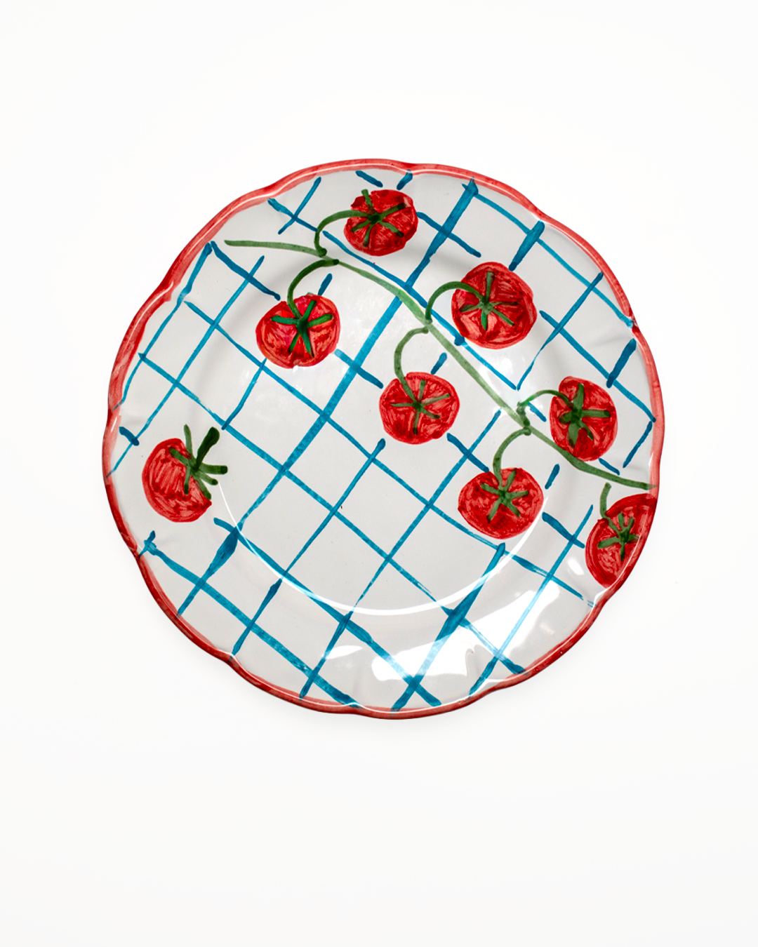 Tomato Dinner Plate - Red & Light Blue