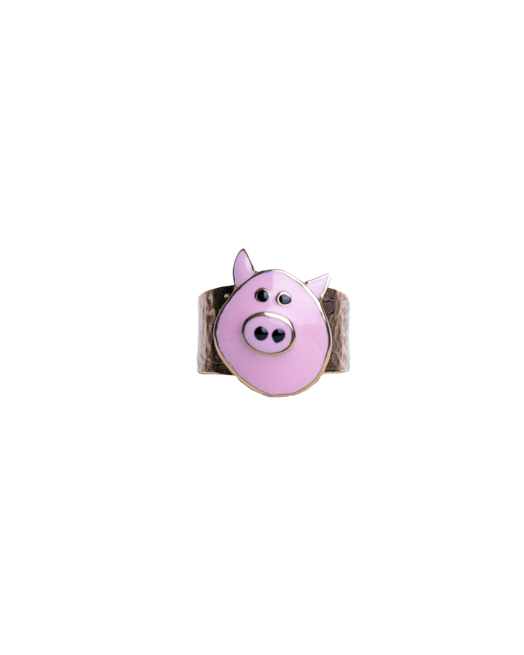 Pig Ring handmade handcrafted metal gold pink fun ring