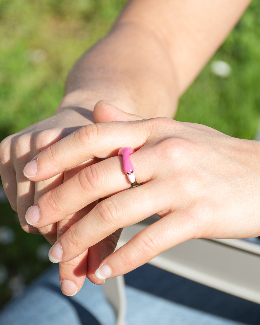 Flamingo pink ring handmade handcrafted