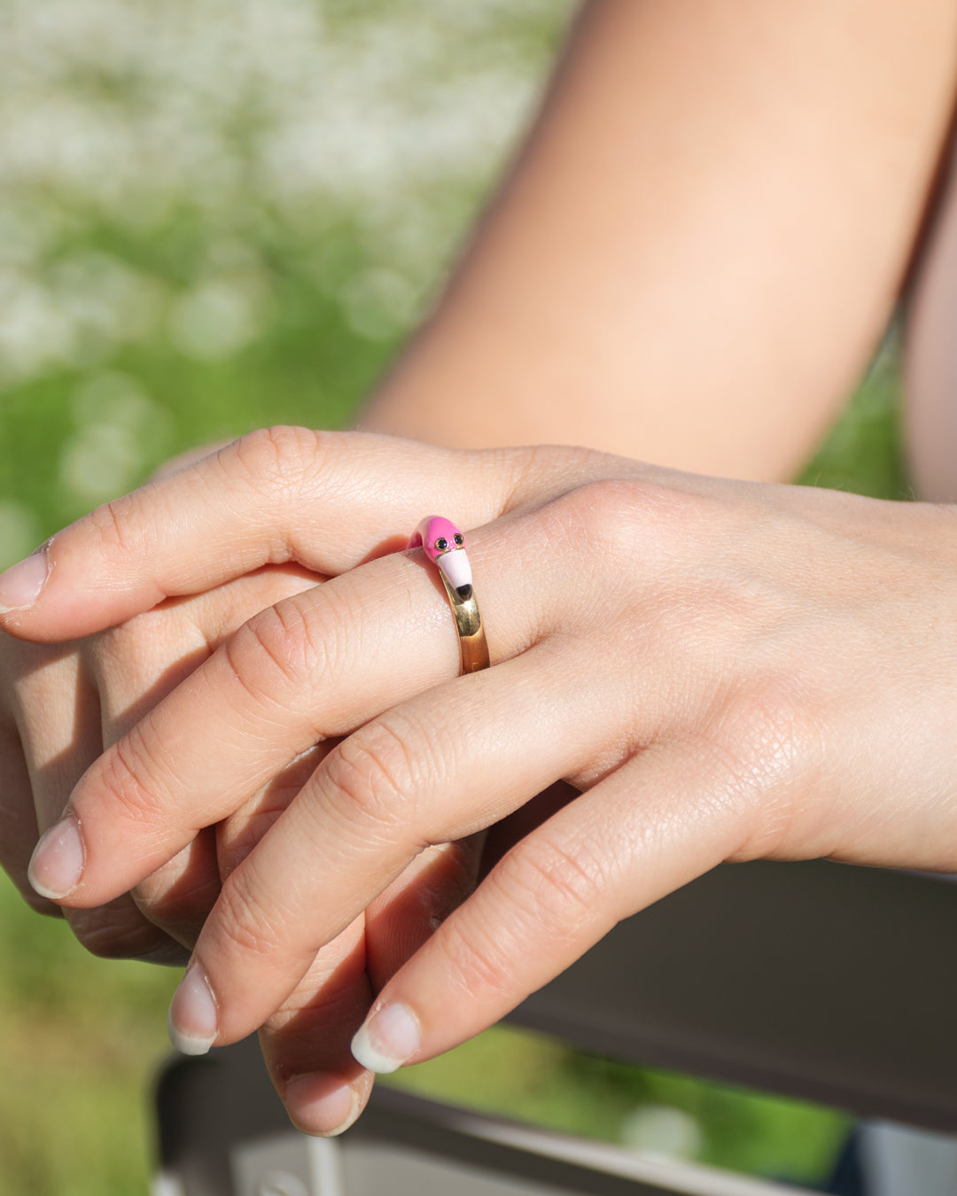 Flamingo pink ring handmade handcrafted