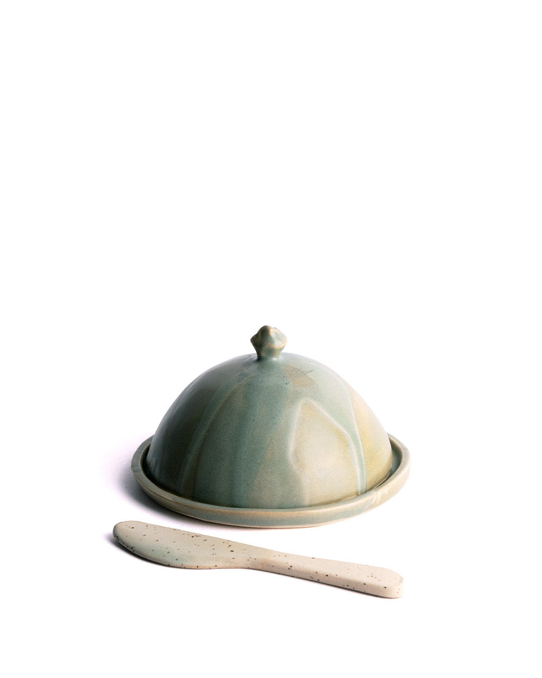 Round Butter Dish and Knife