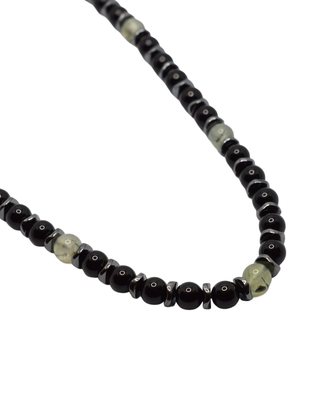 Onyx Necklace with Prehnite & Hematite