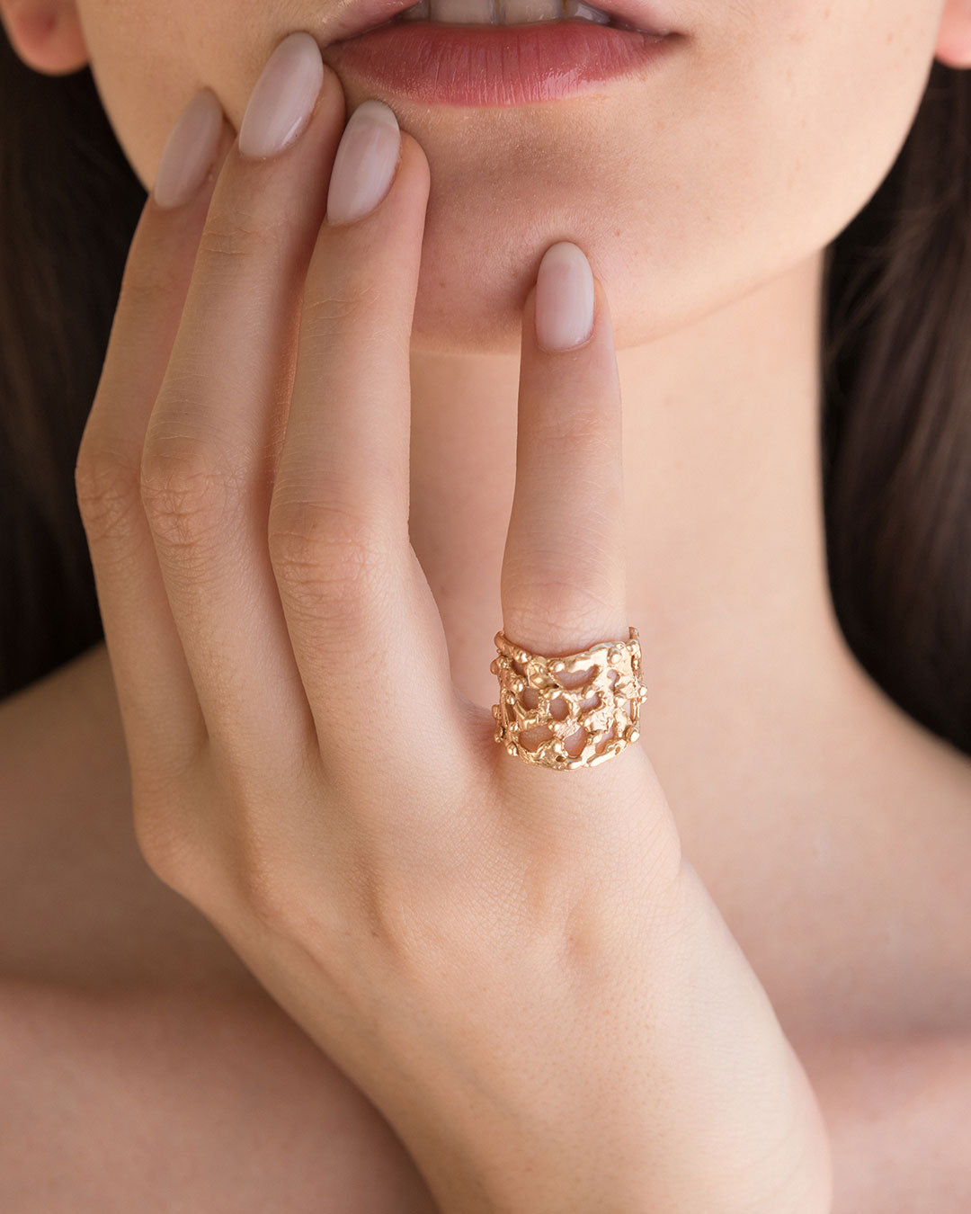 Pebbles Ring 24k gold plated bronze Giulia Barela Jewelry