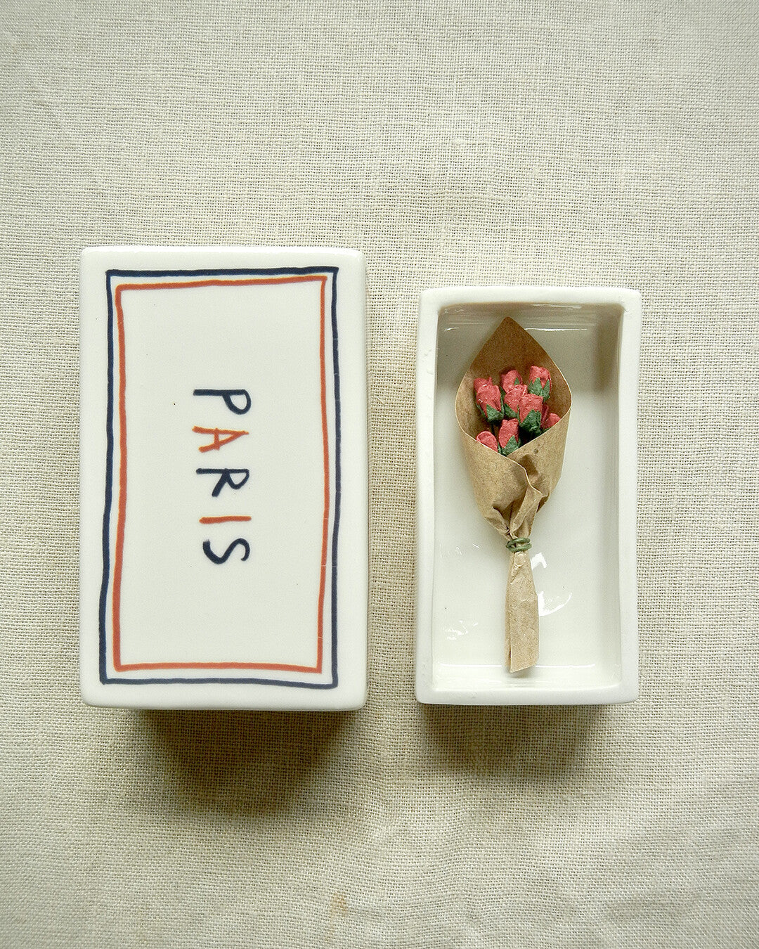 Scatola di fiammiferi illustrata in ceramica