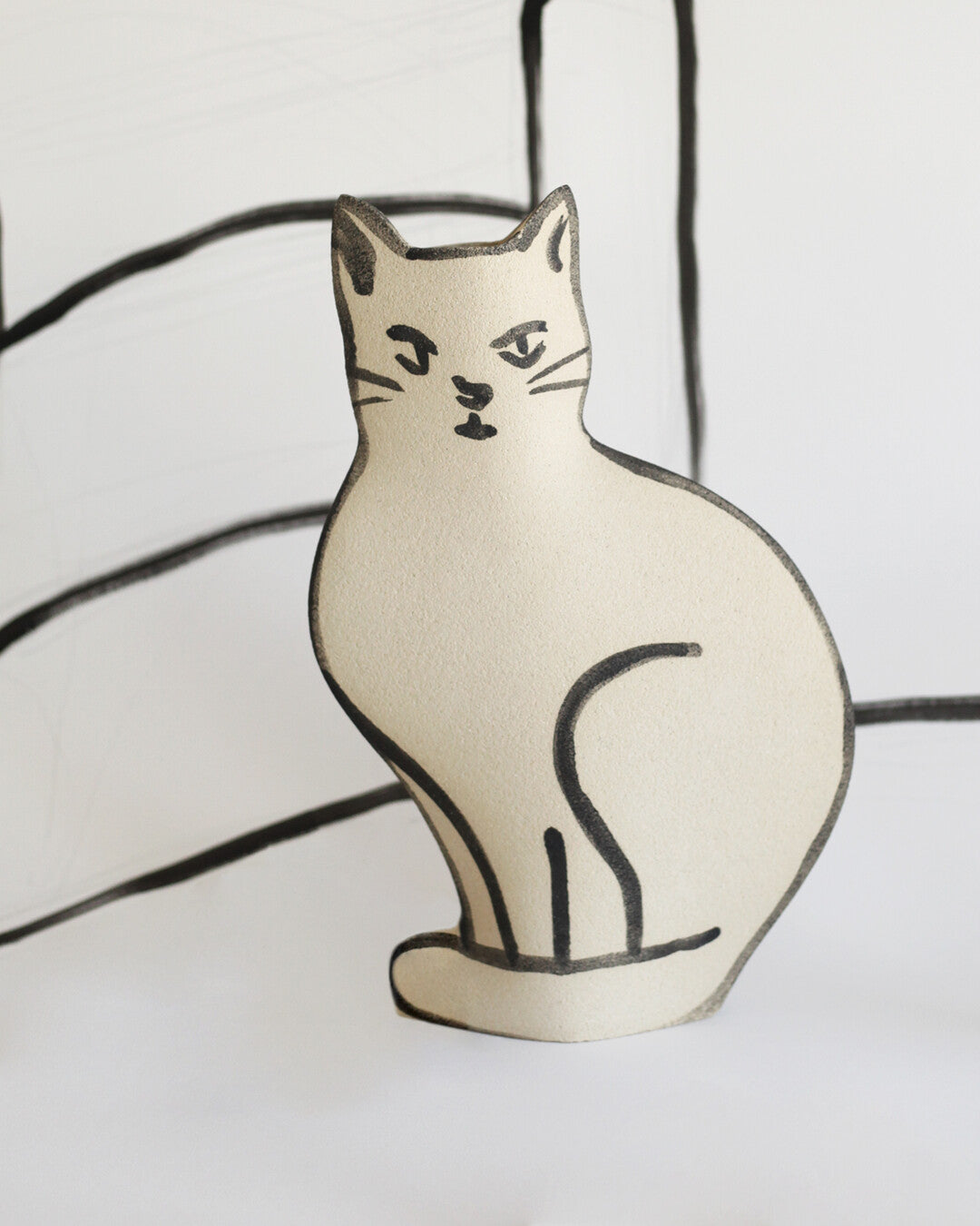 'Cat Vase' Ceramic Illustrated Vase