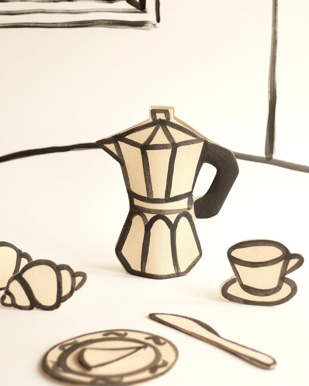 'Coffee Pot' Ceramic Illustrated Vase