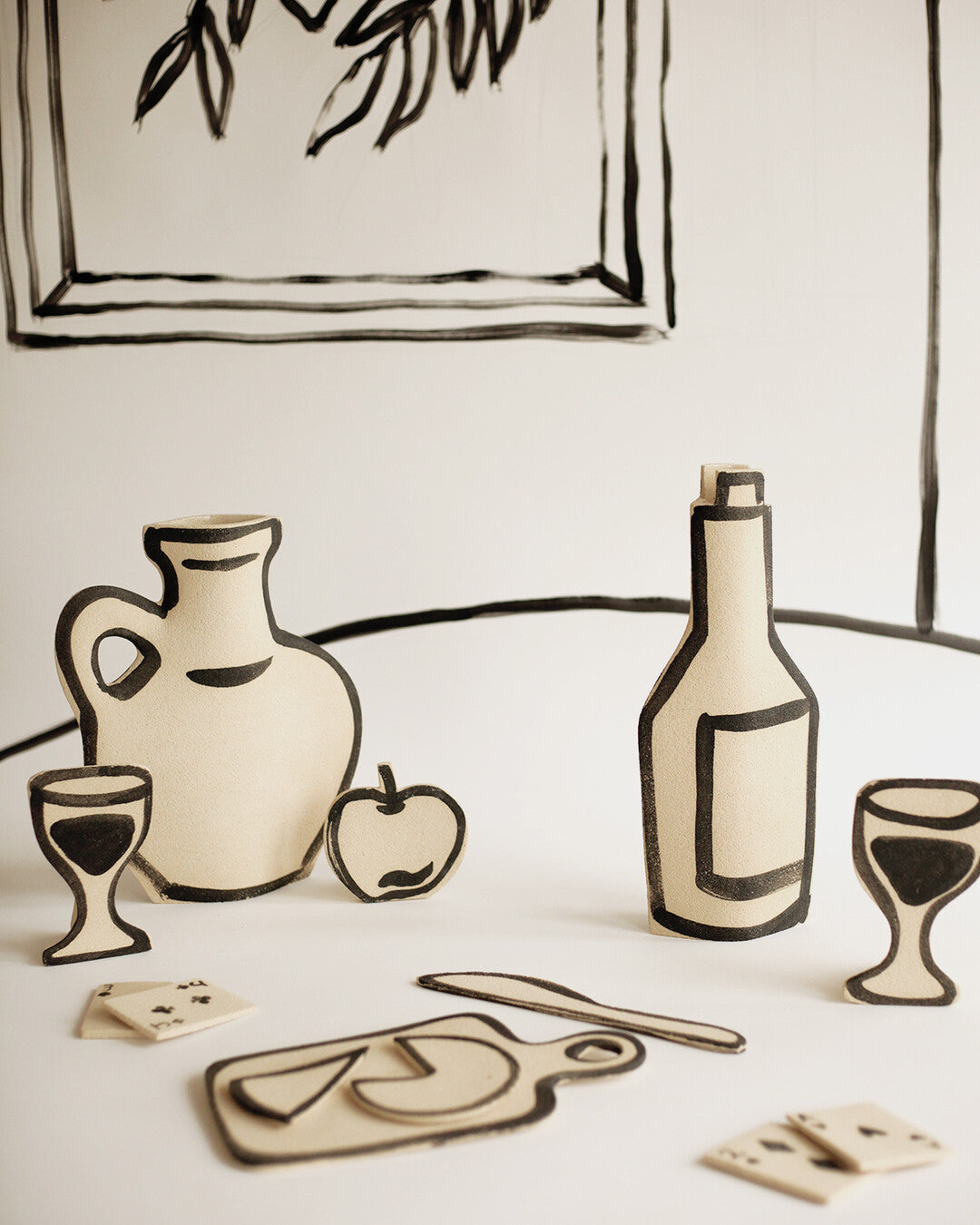 'Wine Bottle' Ceramic Illustrated Vase