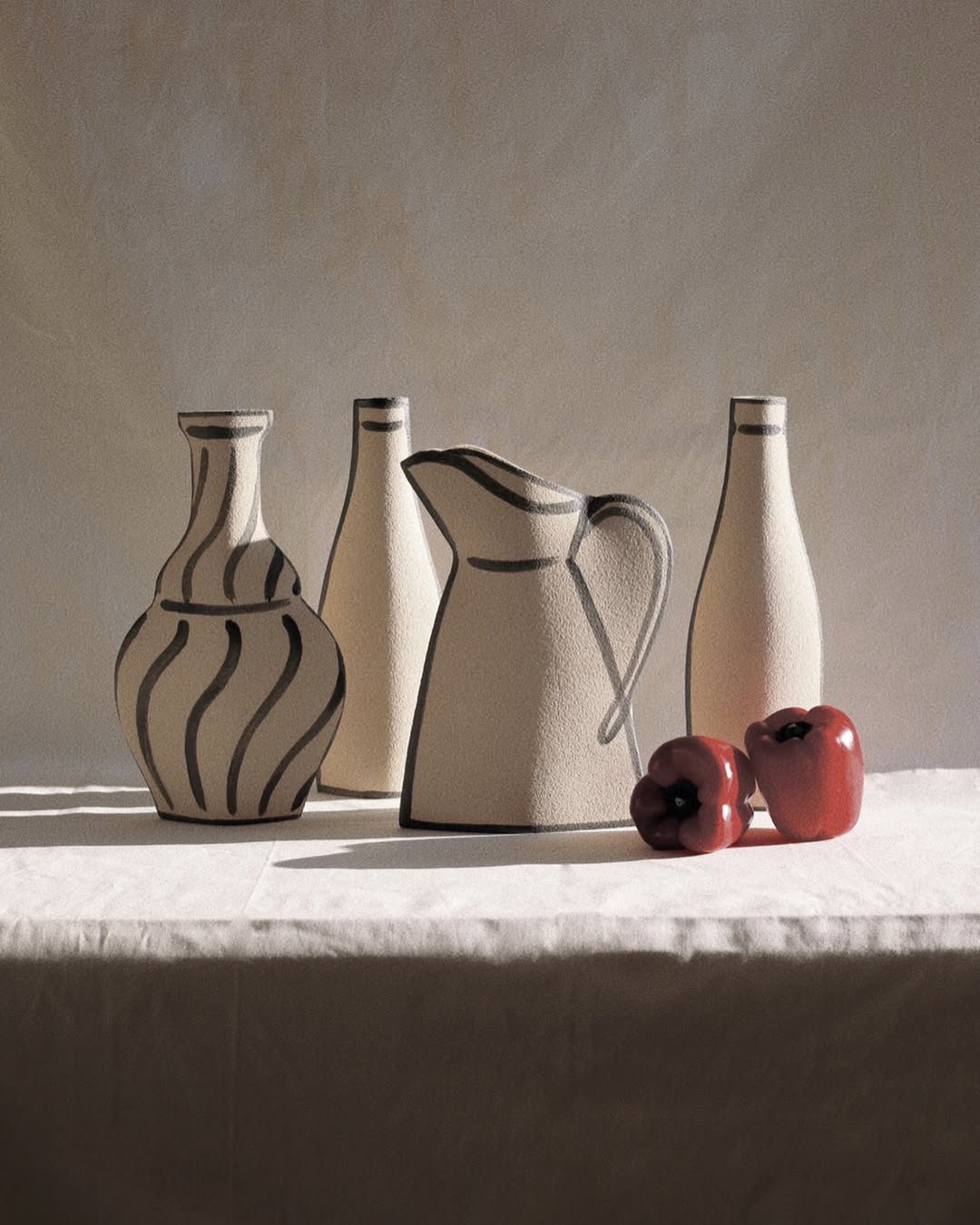 'Morandi Bouteille' Ceramic Illustrated Vase