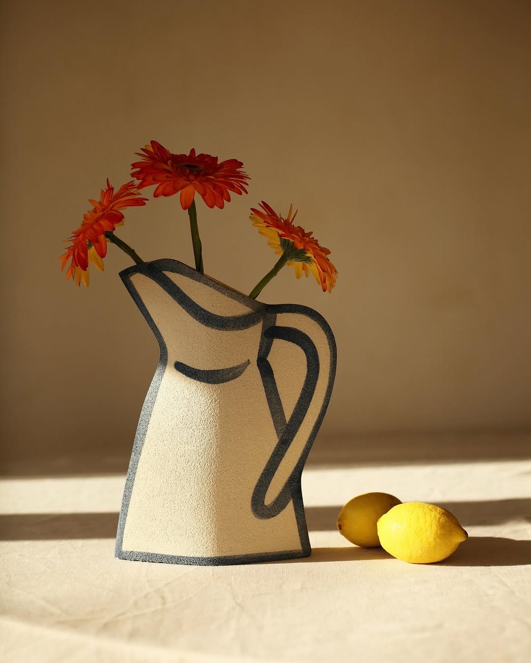 'Morandi Pitcher' Ceramic Illustrated Vase