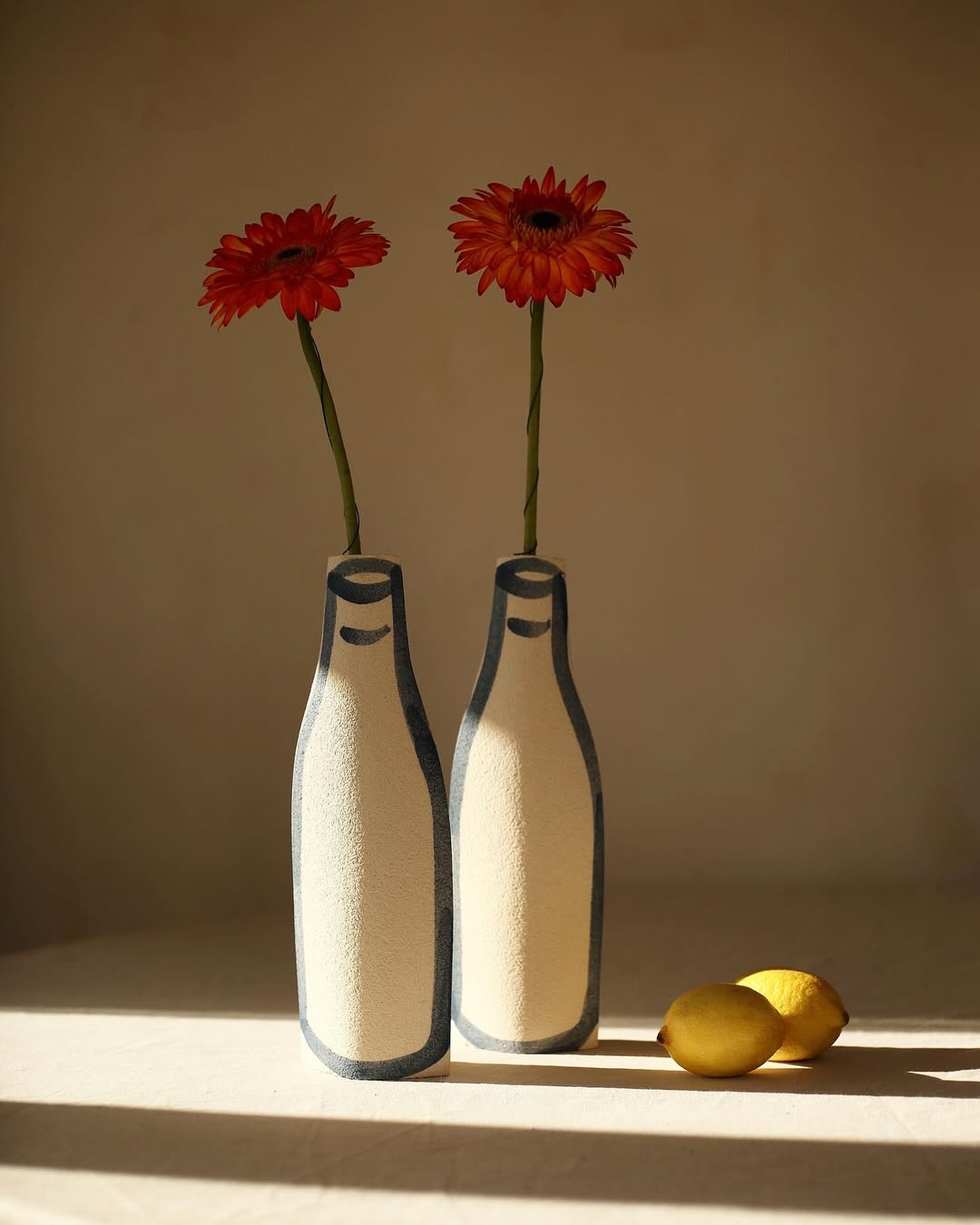 'Morandi Bouteille' Ceramic Illustrated Vase