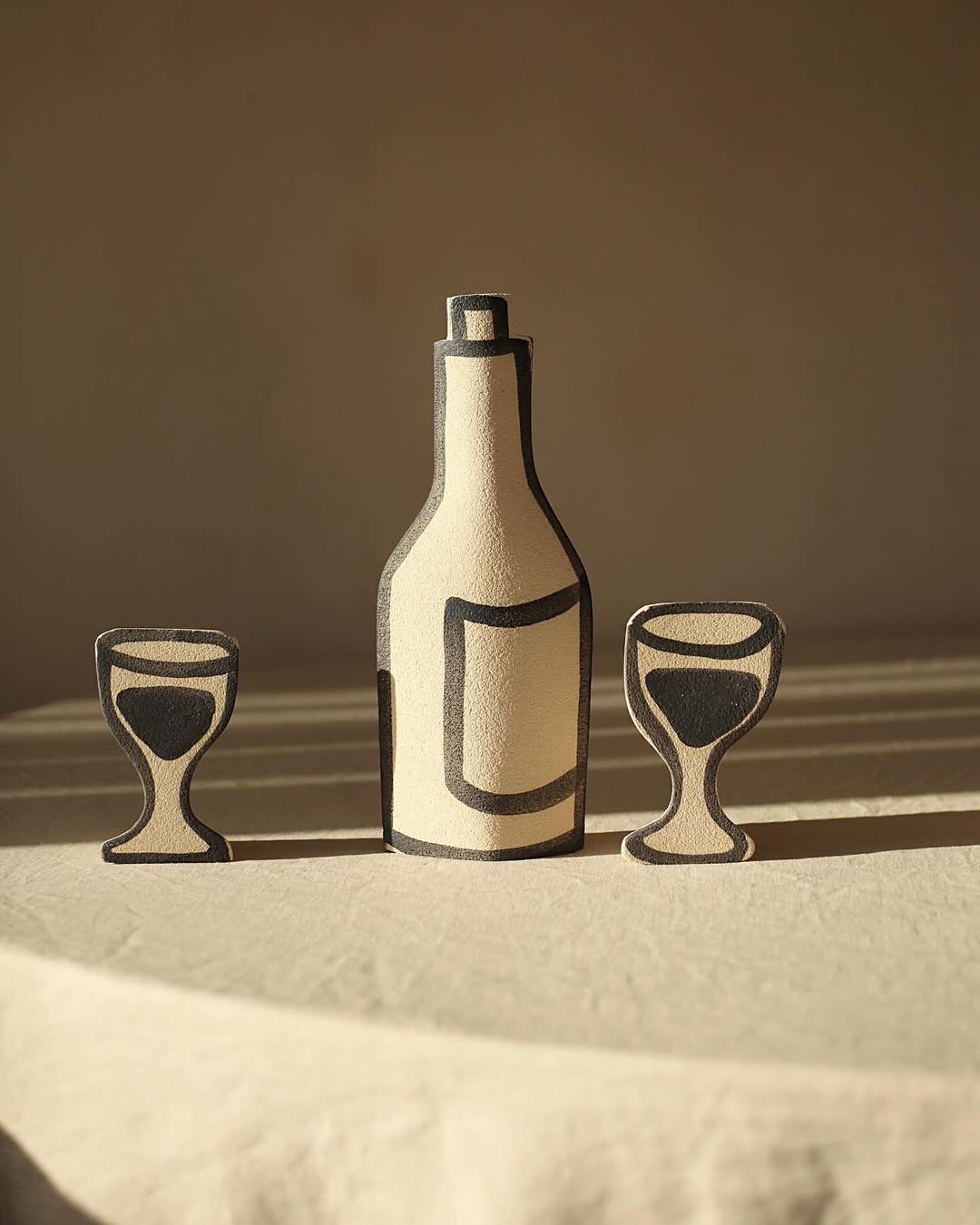 'Wine Bottle' Ceramic Illustrated Vase