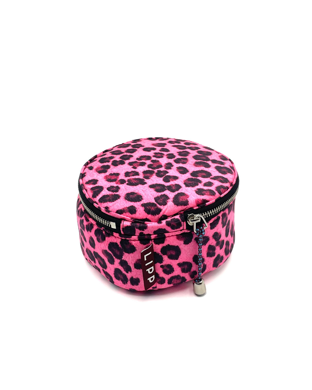 Round Zip Jewelry Bag - Fuchsia Leopard/Midnight