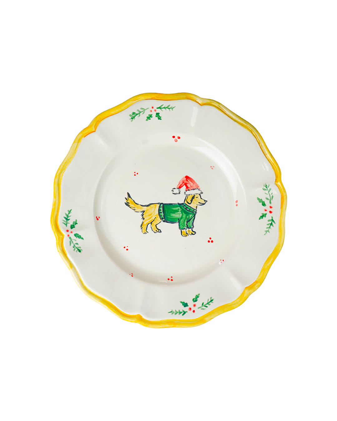 Scalloped Golden Retriever plate – Christmas collection