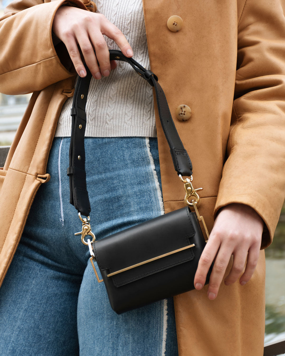 Leather bag handmade handcrafted black