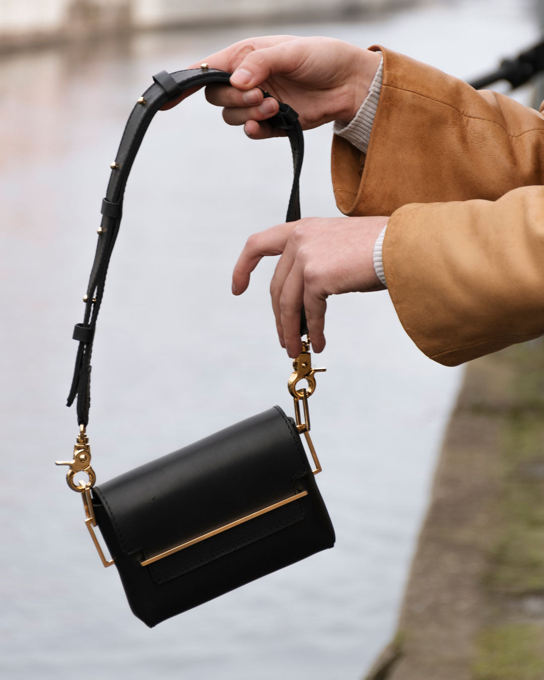 Leather bag handmade handcrafted black