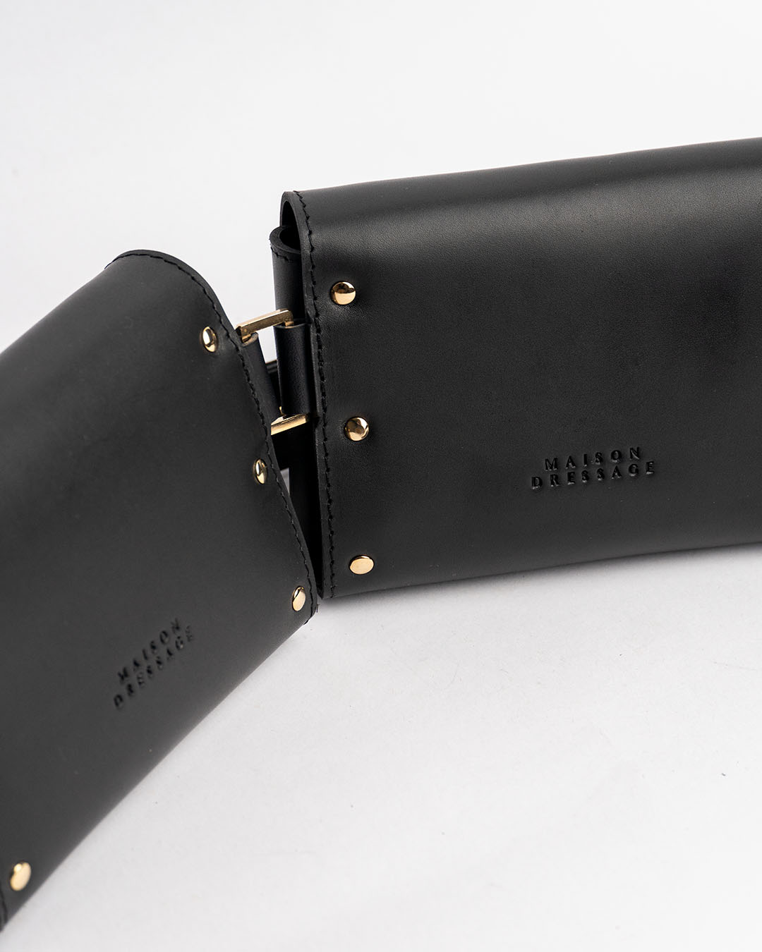 Sling bag leather black gold handmade handcrafted
