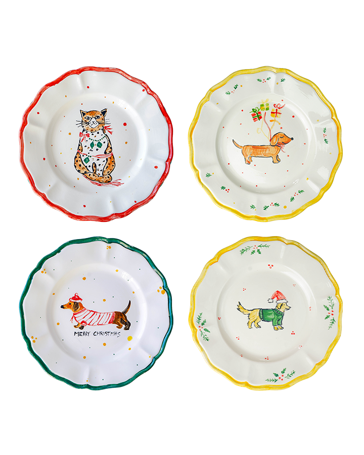 Christmas pet lovers plate Mix - Set of 4