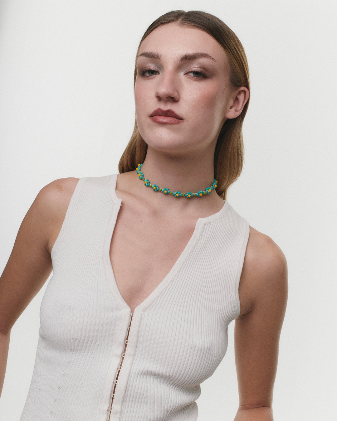 Handmade beads flower necklace - Fleur de Peau