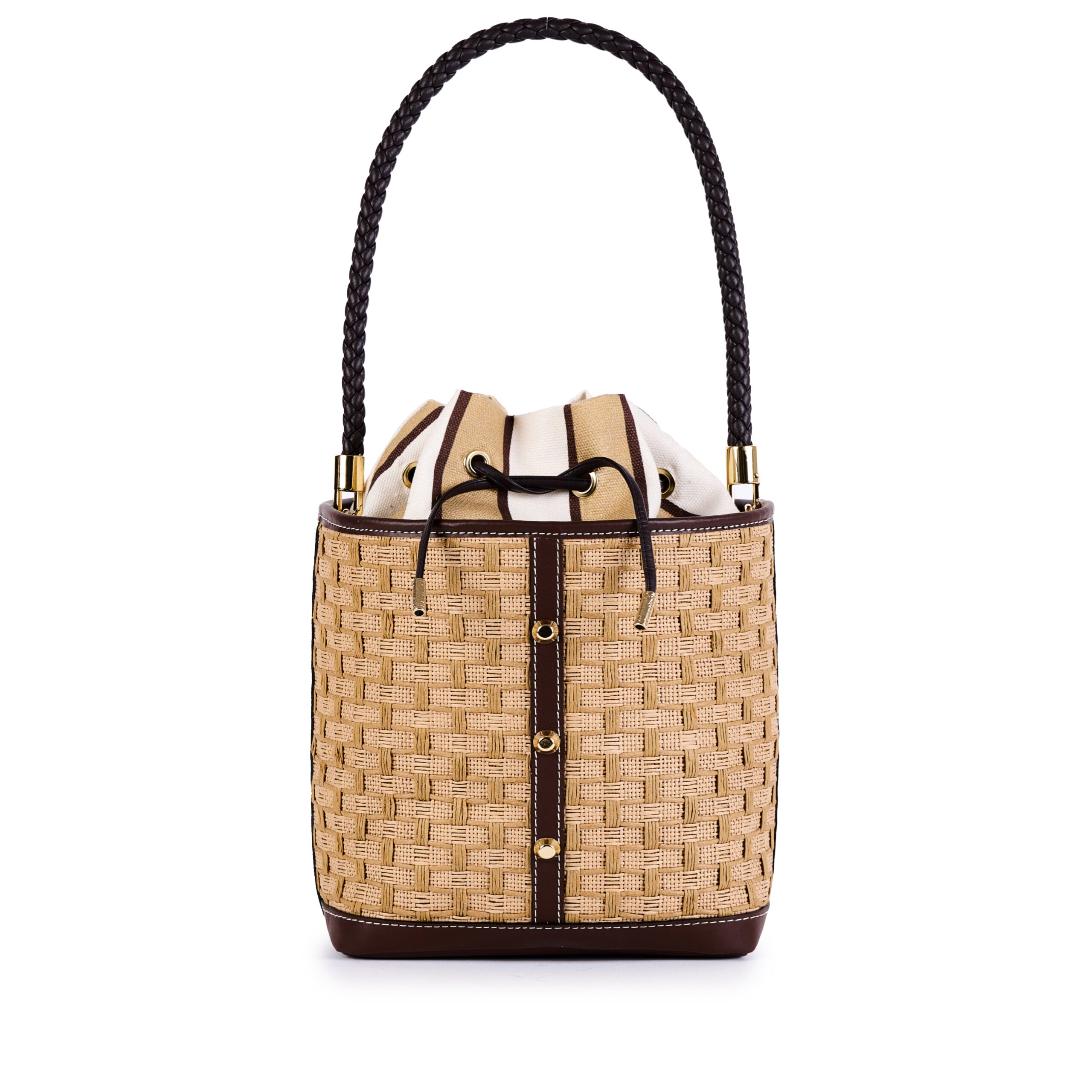 ViaMailBag Bucket bag in woven raffia and leather