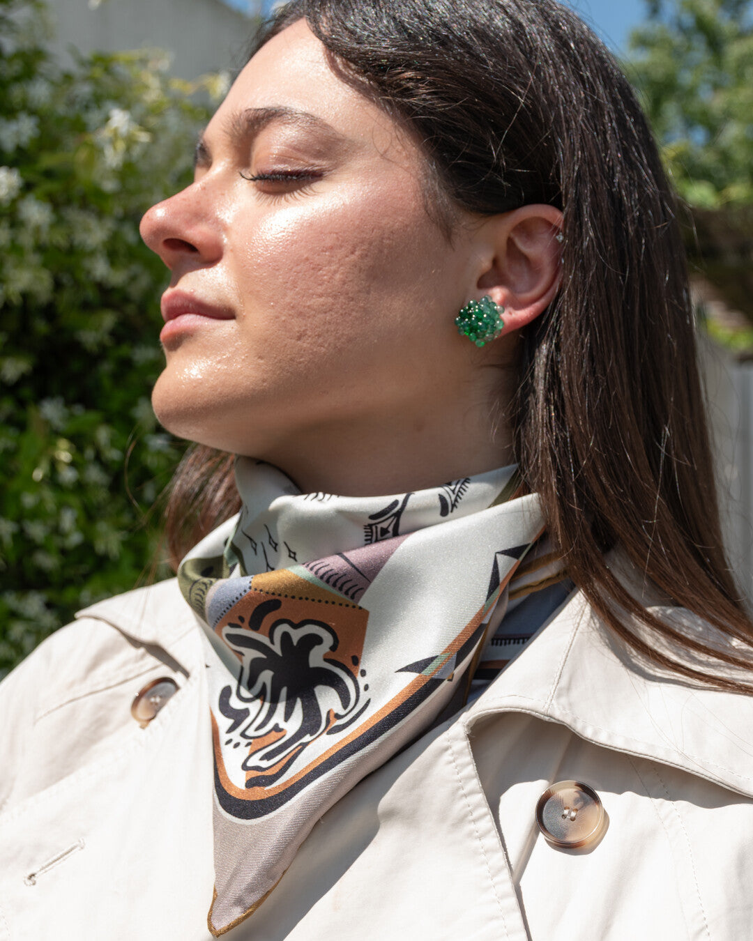 Foulard carré in silk - L'ebbrezza del volo - avorio e terra