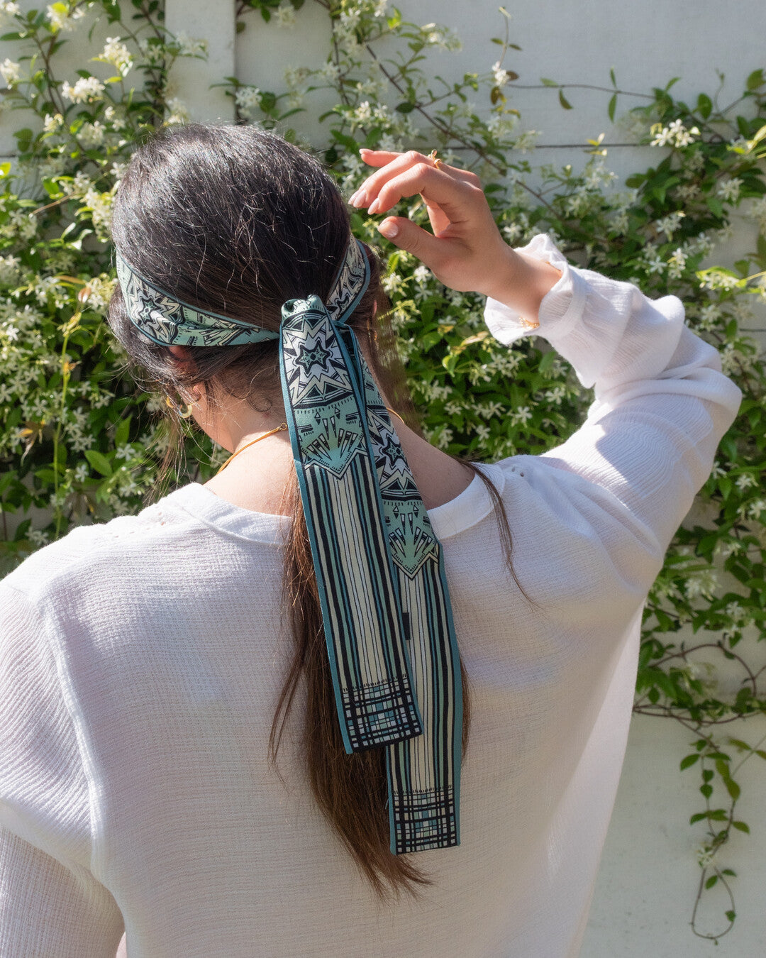 Sash in silk - La testa tra le stelle - turchese e ottanio