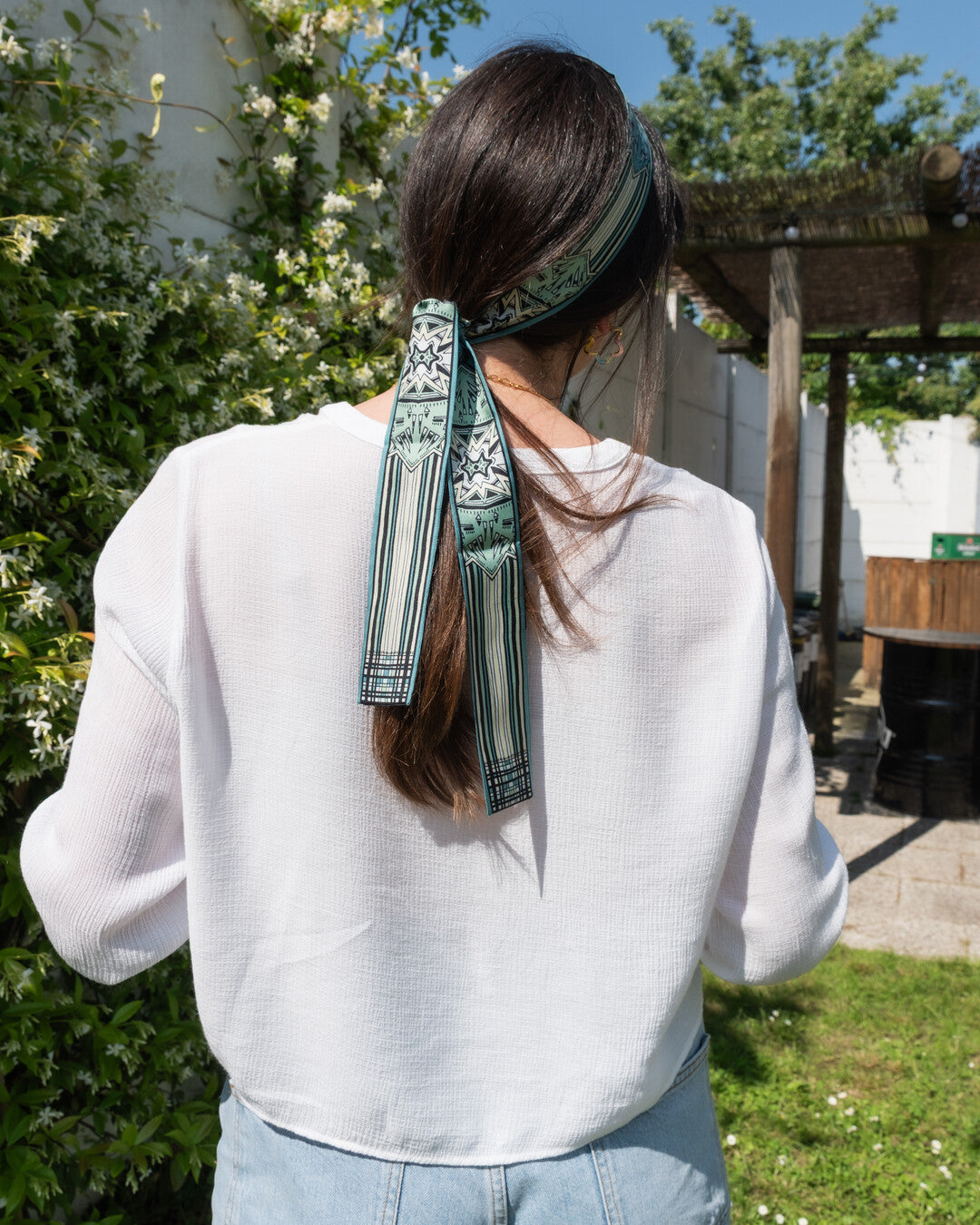 Sash in silk - La testa tra le stelle - turchese e ottanio