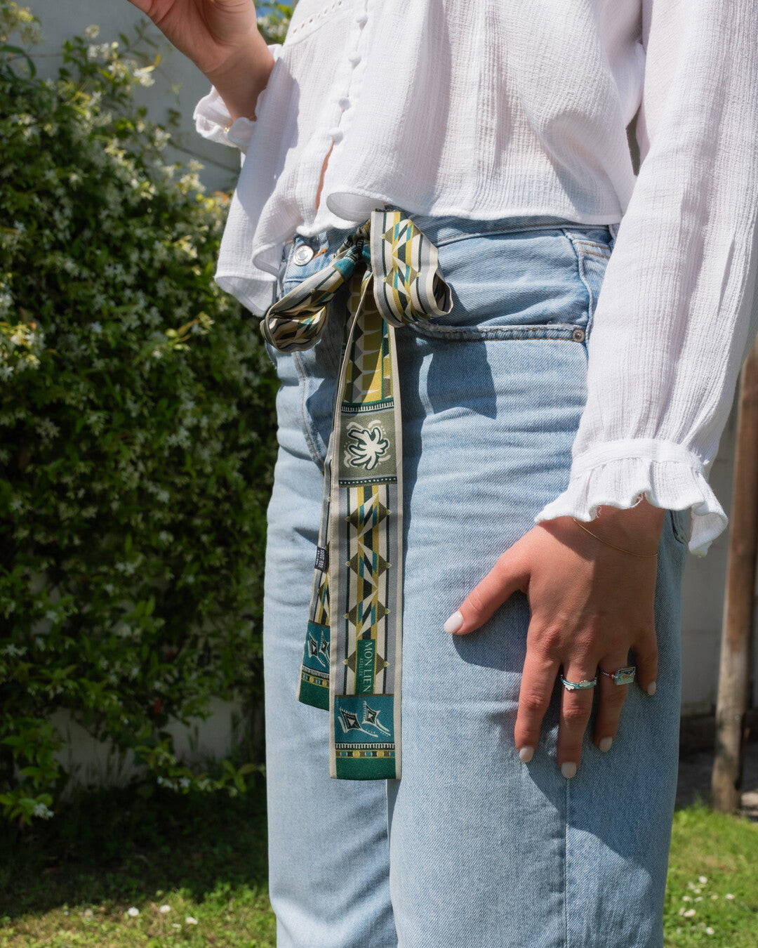 Sash in silk - L'ebbrezza del volo - verde e ocra