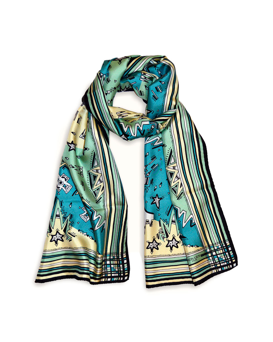 Stole in silk - La testa tra le stelle - turchese e ottanio