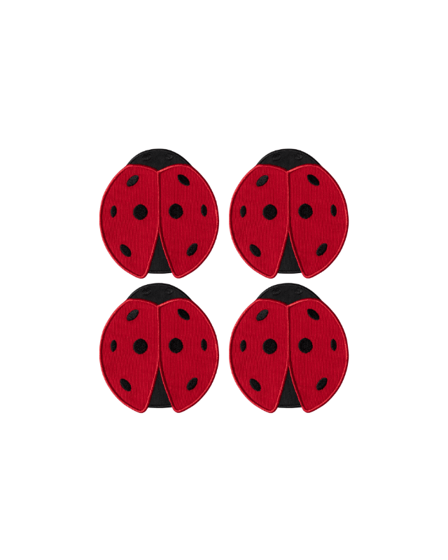 Set of 4 Octaevo Ladybug Coasters: red and black with spots, shown in a grid on a light background.