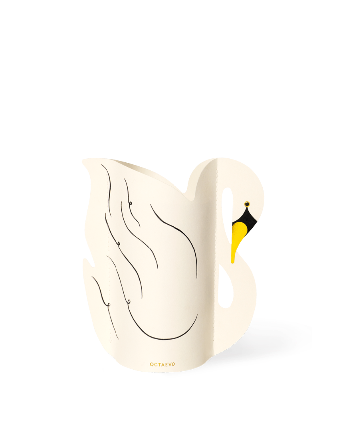 OCTAEVO Swan Mini Paper Vase: a white, waterproof, swan-shaped vase with black lines and a yellow beak.