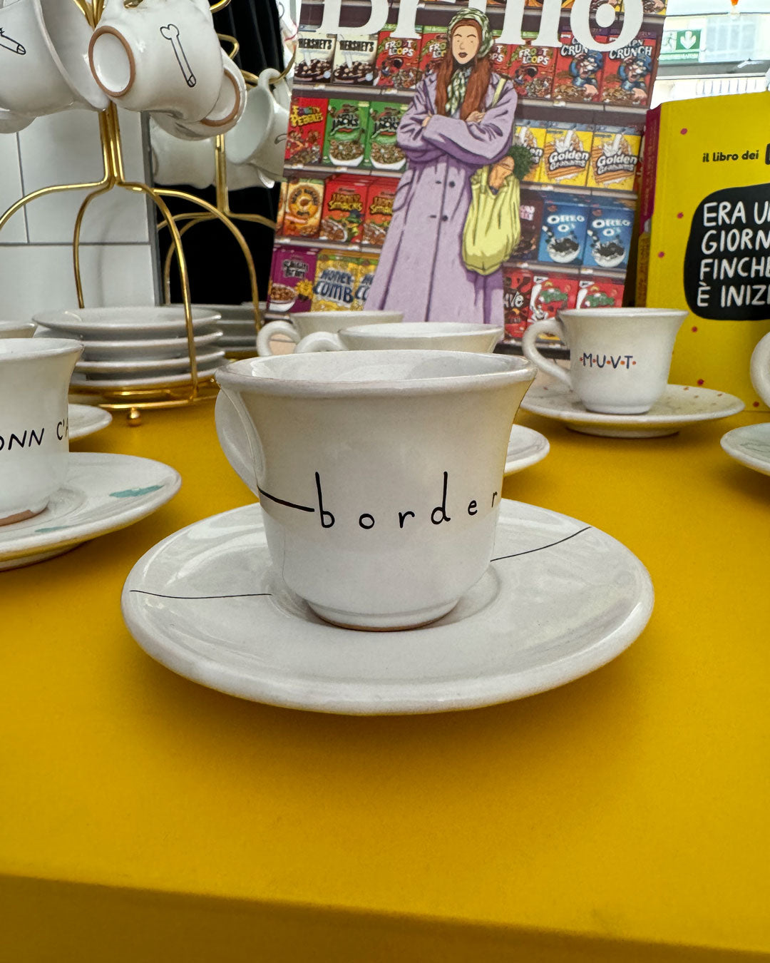 "Borderline" coffee cup and saucer