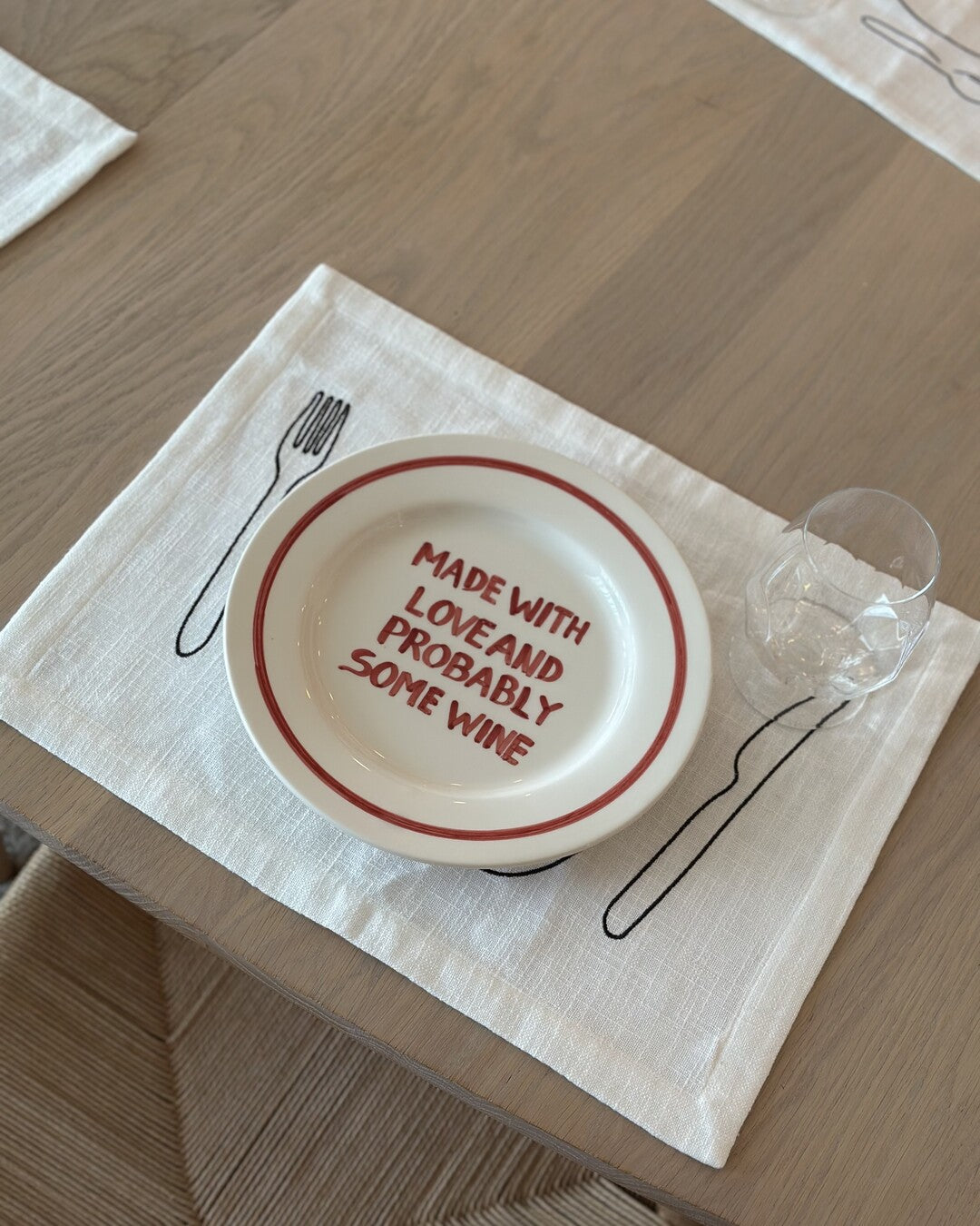 Dinner plate 'Made with love and probably some wine'