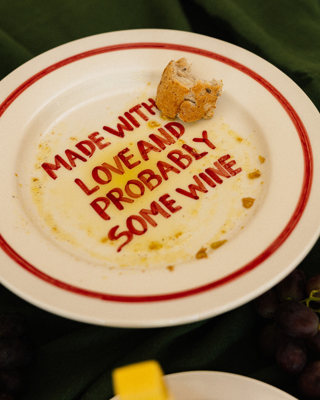Dinner plate 'Made with love and probably some wine'