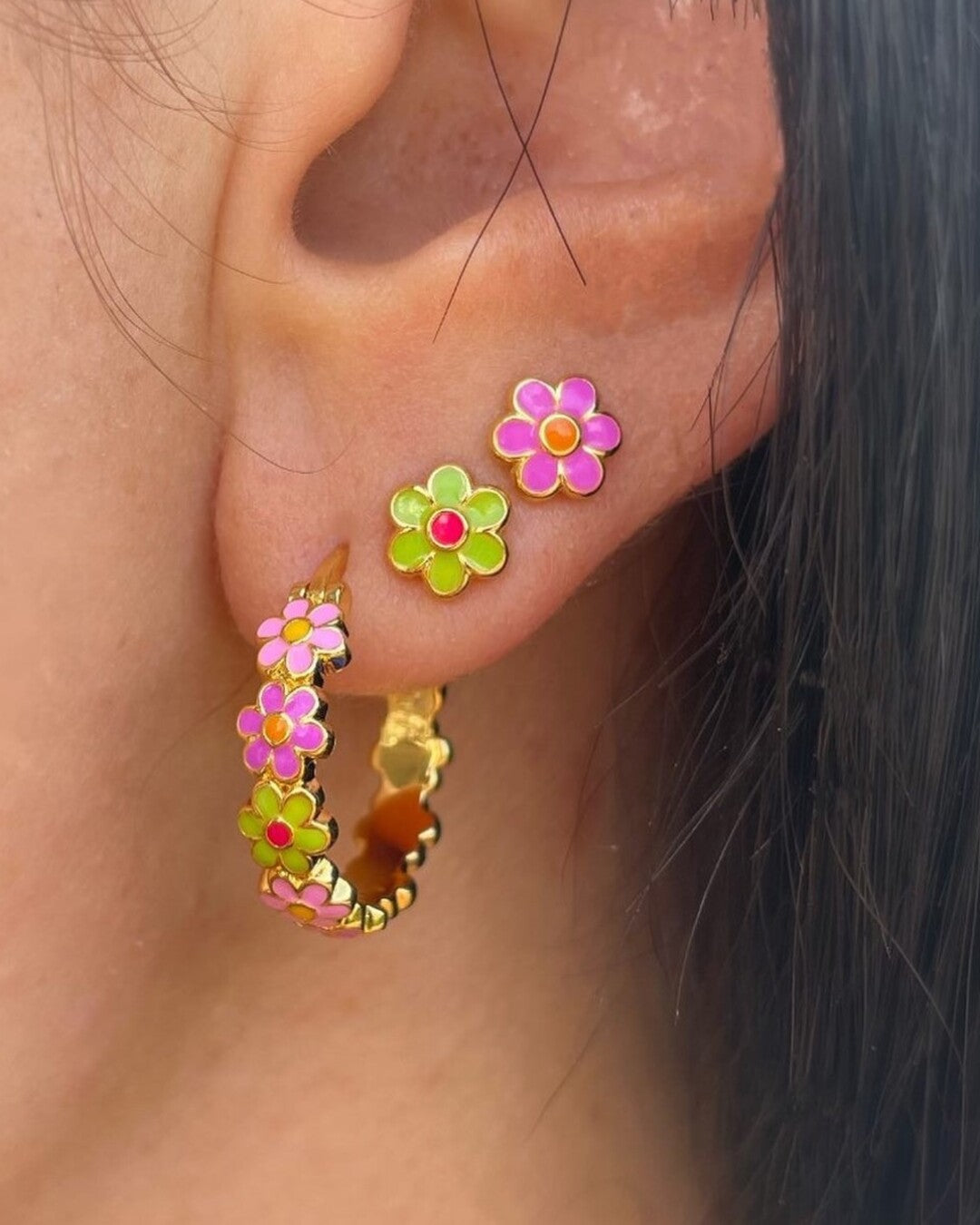 Boucles d'oreilles créoles fleurs sauvages