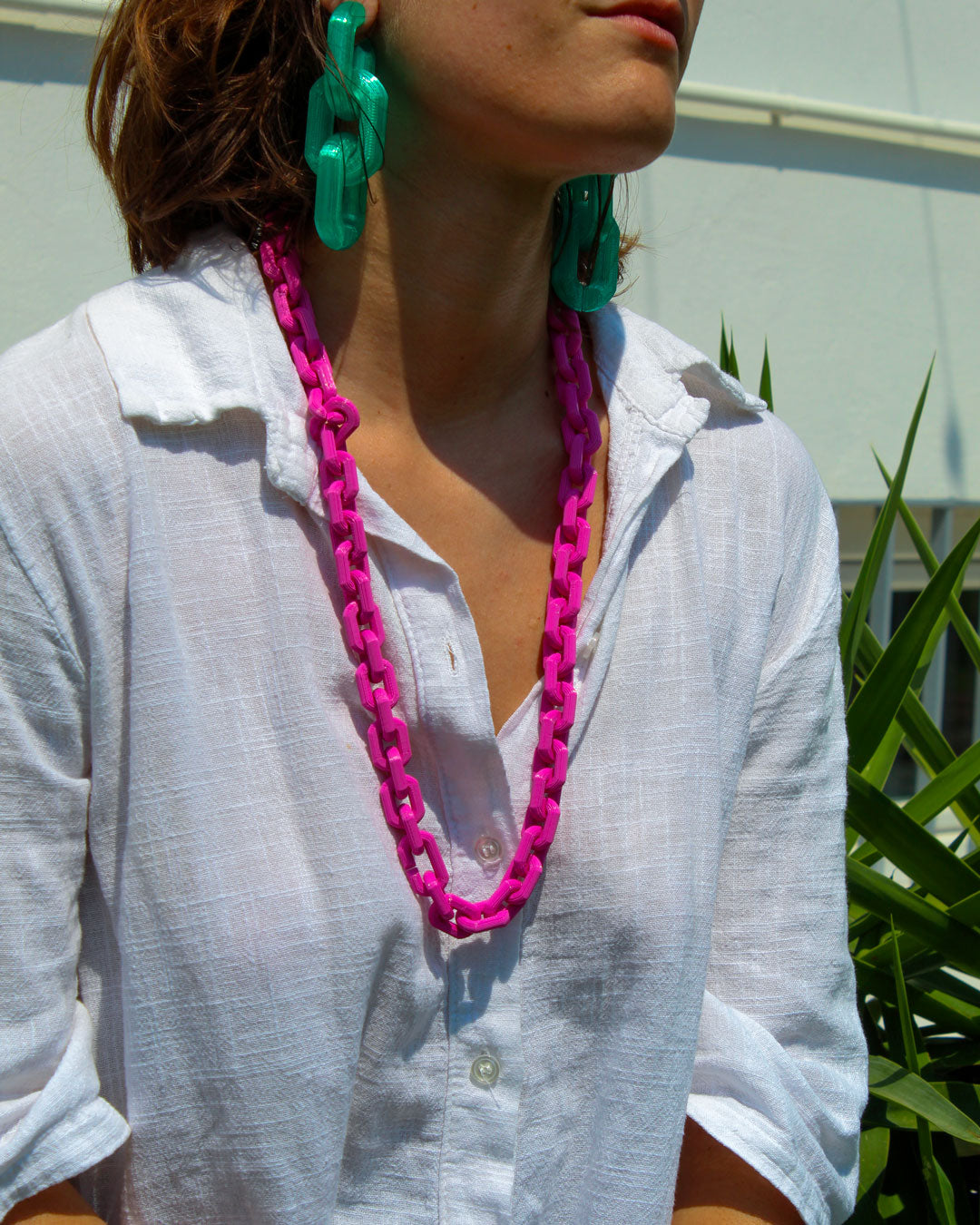 Handmade bio plastic colorful chain earrings - Rahrah