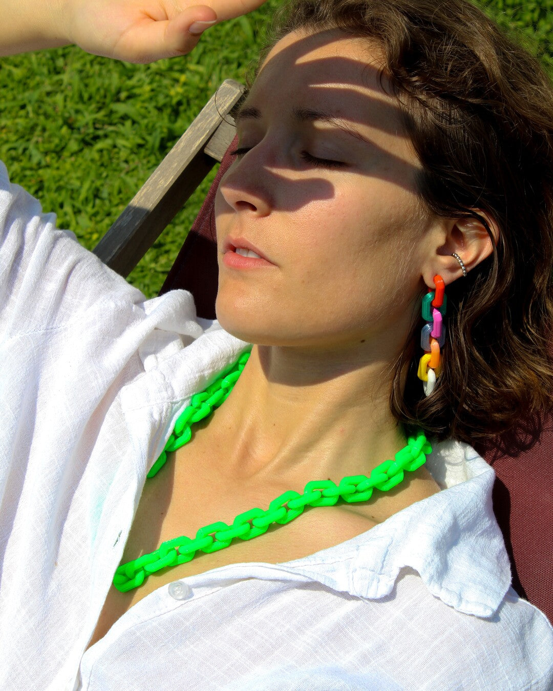 Handmade bio plastic colorful chain earrings - Rahrah