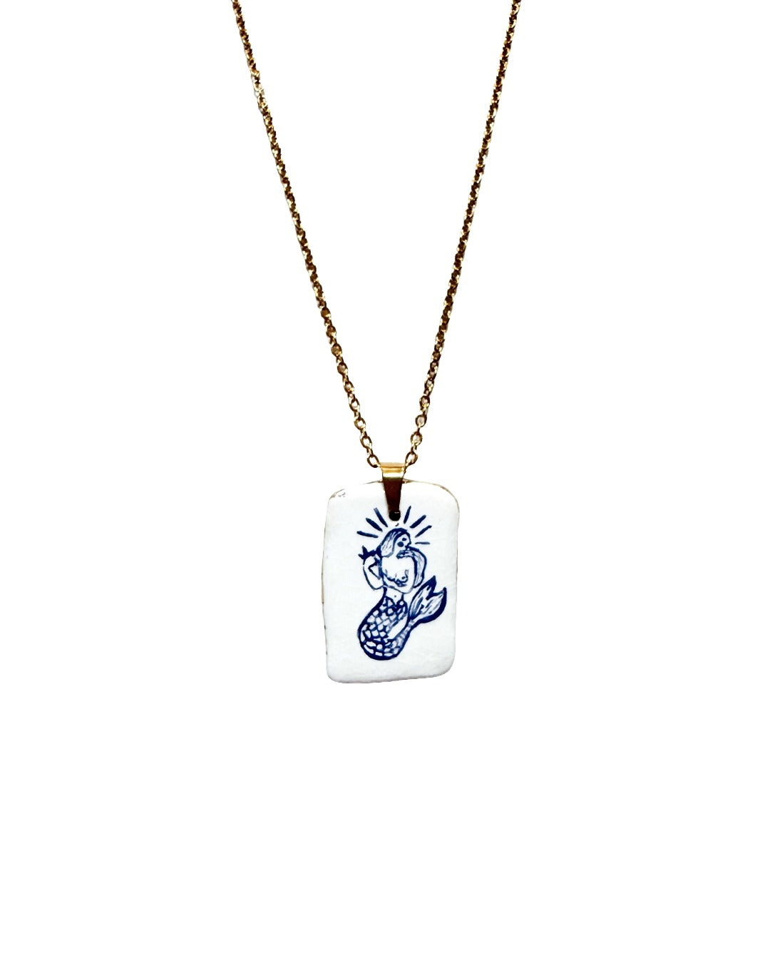 Siren pendant and venetian box chain necklace