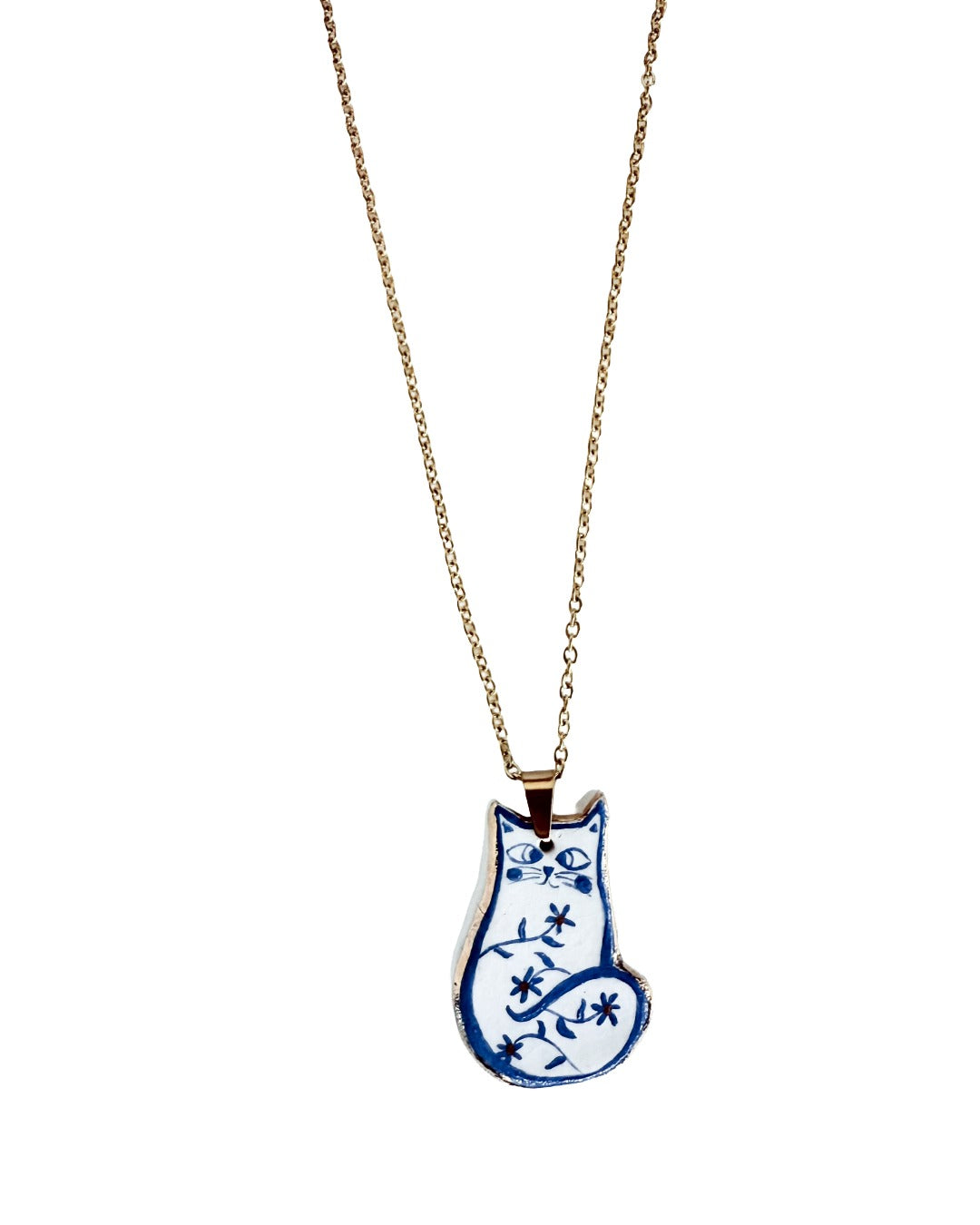 Flower Cat pendant and venetian box chain necklace