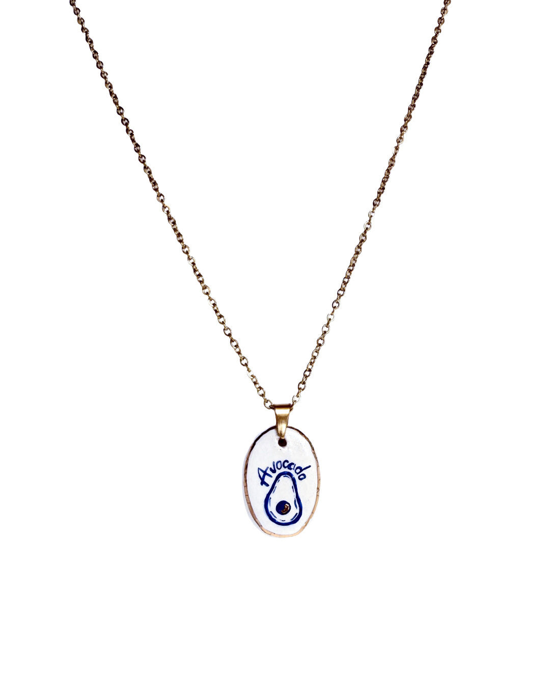 Avocado pendant and venetian box chain necklace