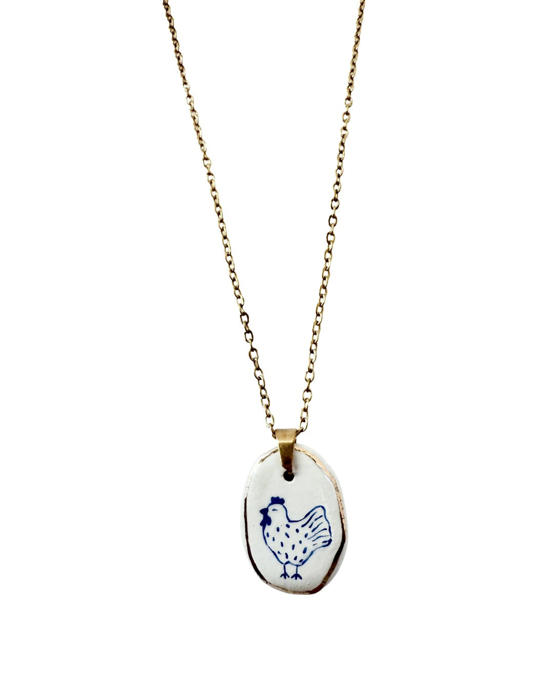 Hen pendant and venetian box chain necklace