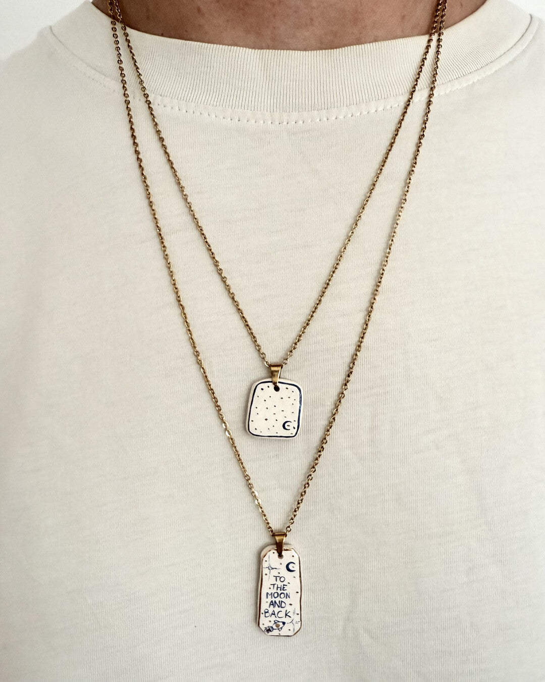Micro starry night pendant and venetian box chain necklace