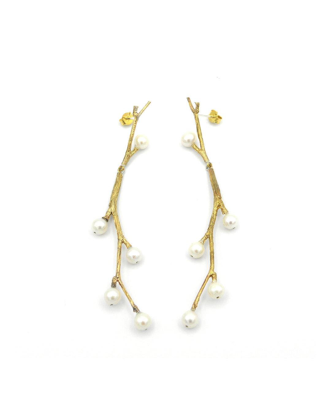 Twig berry pearls Leaf earrings Bronze Gold Handmade Handcrafted Jewels Jewelry Beautiful Accessories Simona Materi